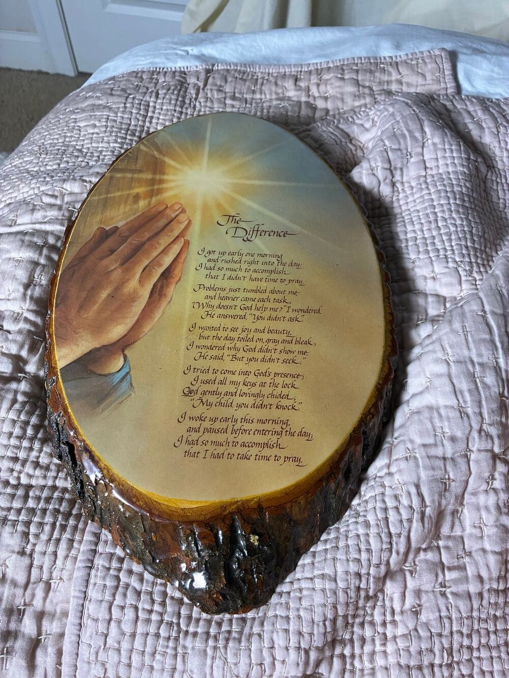 Vintage The Difference Prayer Wood Slice Plaque Praying Hands Christian USA